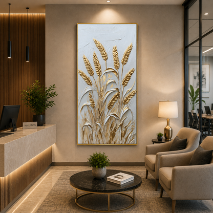 Golden Wheat Field Vertical Canvas Wall Art for Elegant Interiors