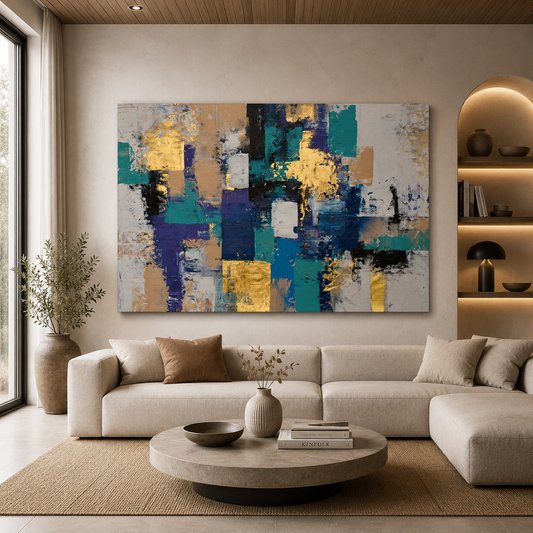 Luxury Blue & Gold Abstract Canvas Wall Art Painting