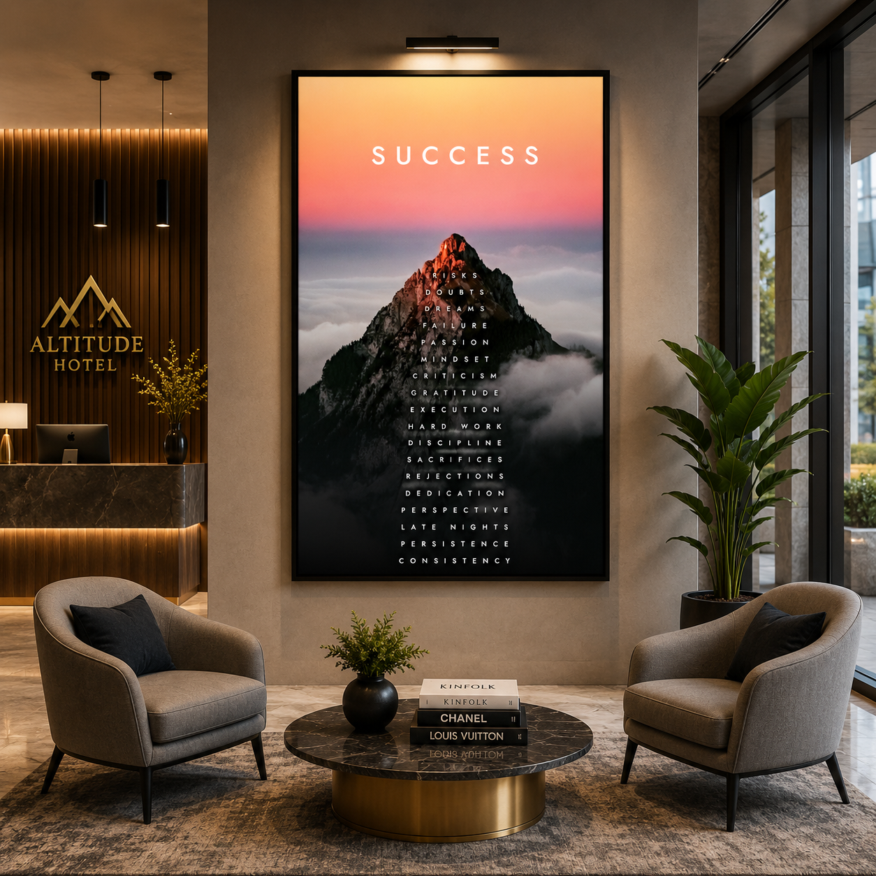 Success Mountain Canvas Wall Art Motivational Office Decor Print
