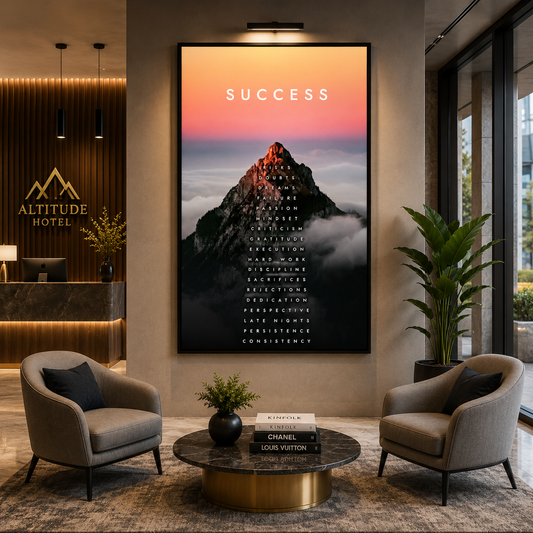 Success Mountain Canvas Wall Art Motivational Office Decor Print