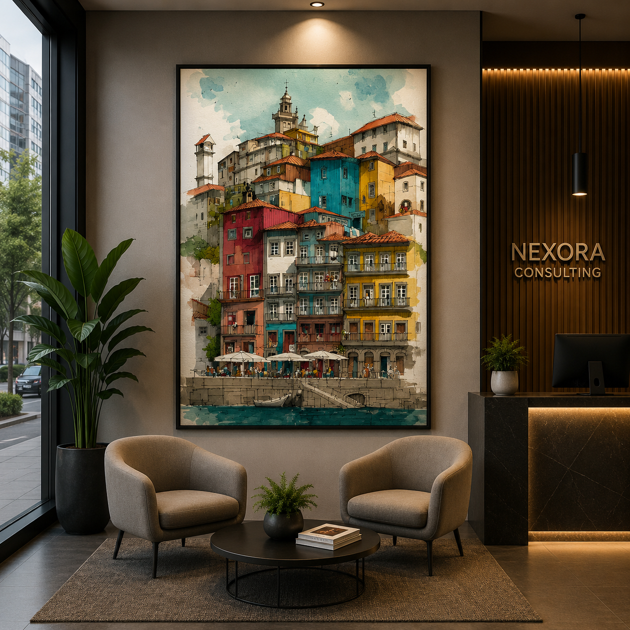 Snowy European Street Canvas Wall Art