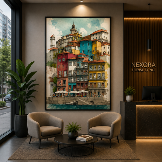 Snowy European Street Canvas Wall Art