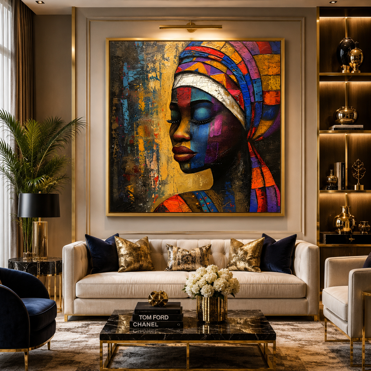 Abstract African Woman Portrait Canvas Wall Art for Luxury Decor