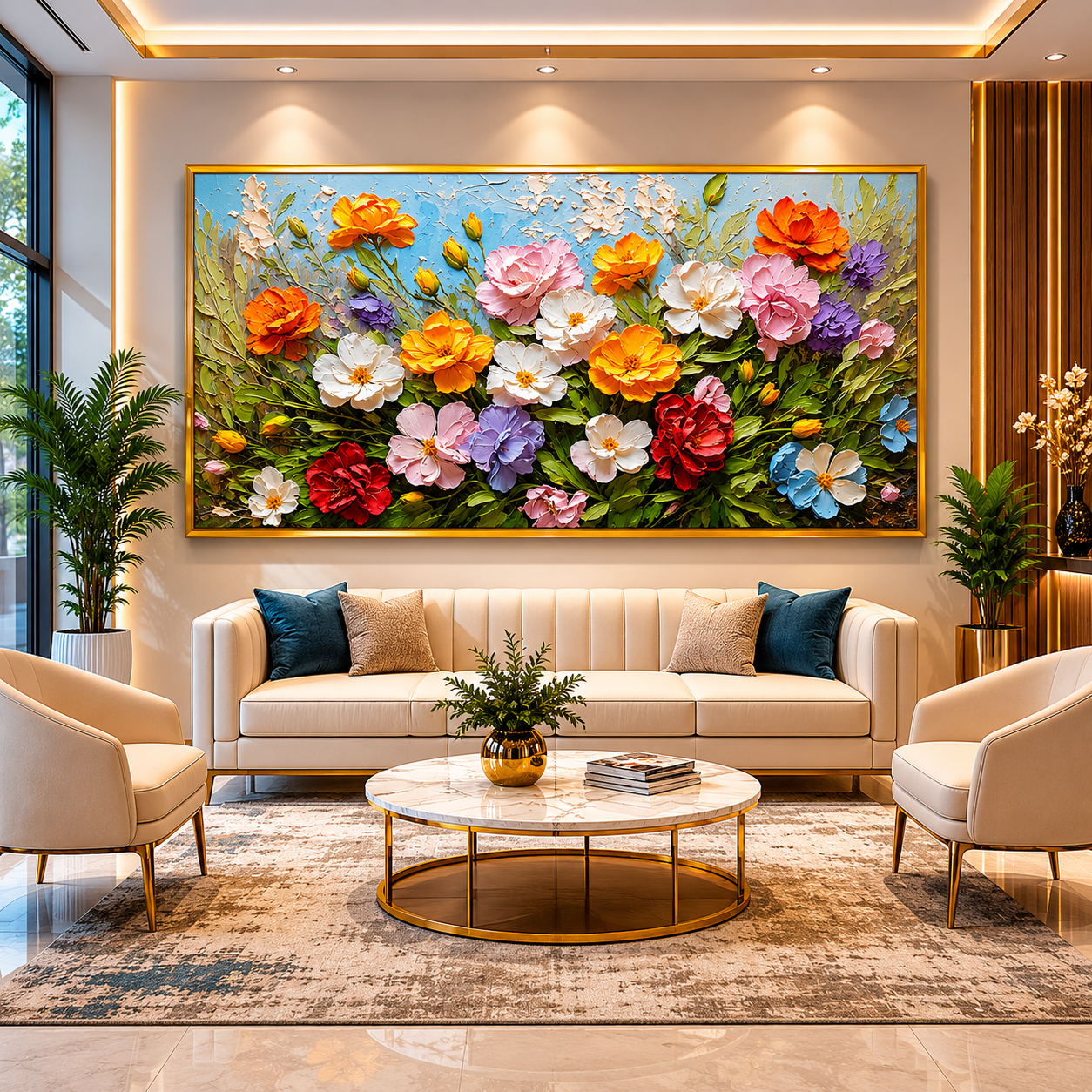 Colorful Bloom Garden Canvas Wall Art for Luxury Modern Interiors