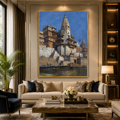 Banaras Ghats Decorative Canvas Painting for Luxury Wall Decor