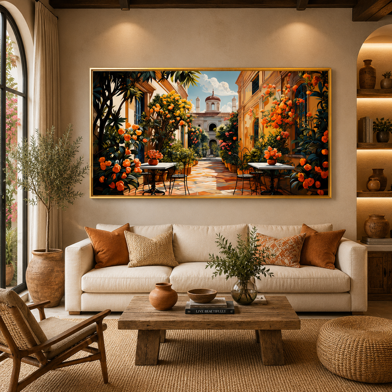 Luxury Floral Courtyard Canvas Wall Art for Modern Interiors