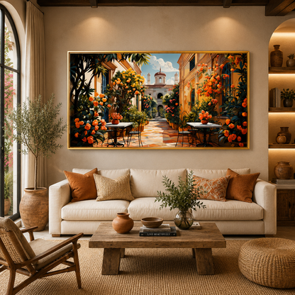 Luxury Floral Courtyard Canvas Wall Art for Modern Interiors