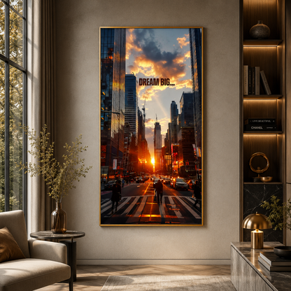 Dream Big City Skyline Motivational Canvas Wall Art for Office