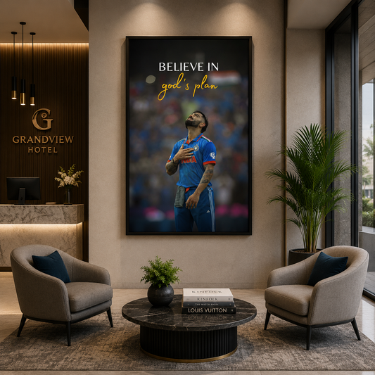 Believe in God's Plan Virat Kohli Motivational Wall Art Poster
