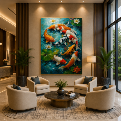 Feng Shui Koi Fish Canvas Painting for Home Wall Decor
