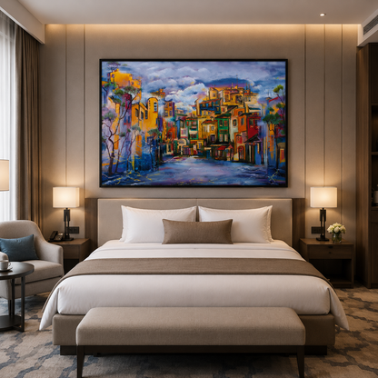 Colorful European Street Canvas Wall Art Painting