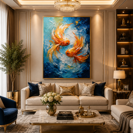 Koi Fish Wall Art Canvas Painting for Positive Energy Decor
