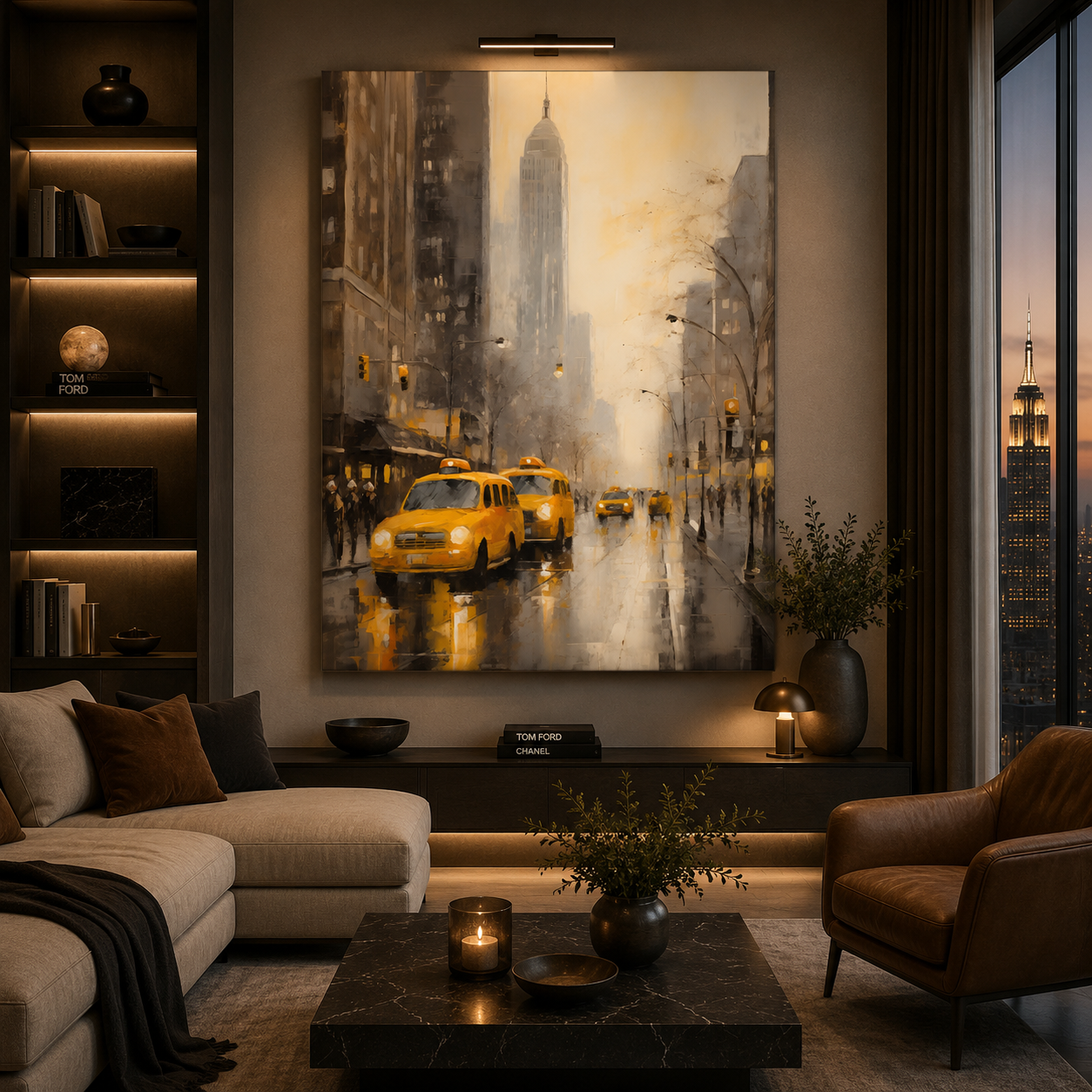Vintage New York Taxi Street Canvas Wall Art