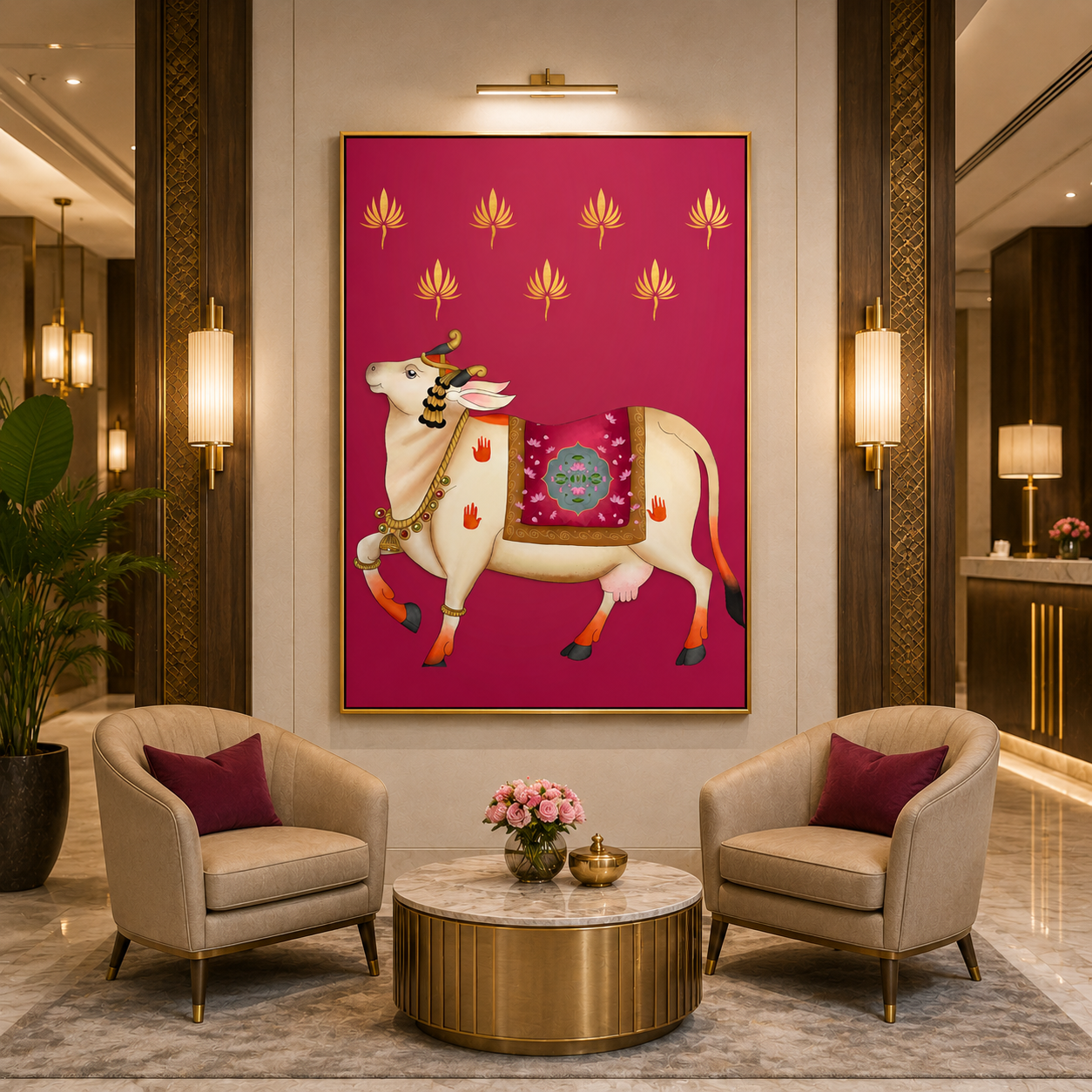 Royal Sacred Cow Pink Lotus Heritage Canvas Wall Art