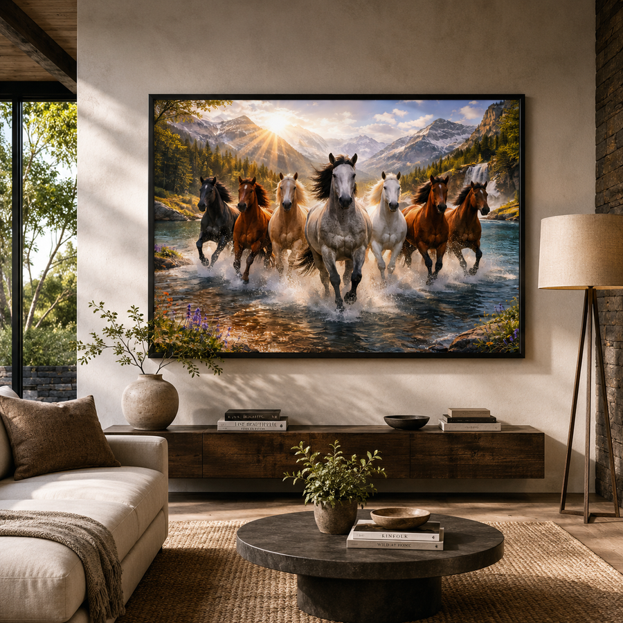 Seven Horse Modern Canvas Painting for Home and Office Walls