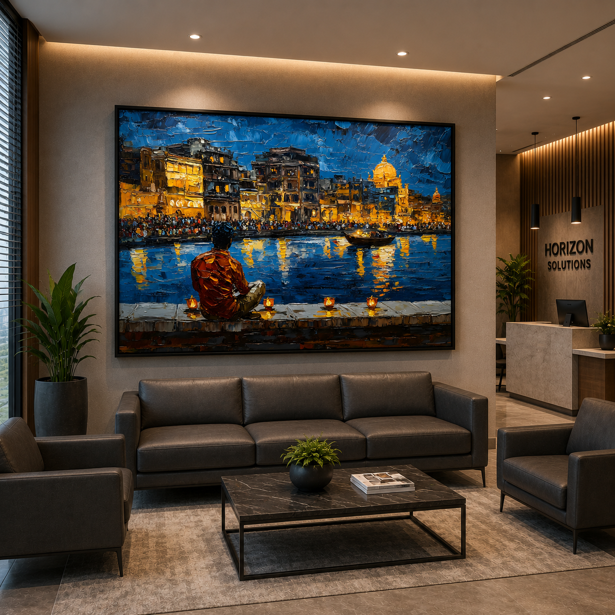 Banaras Ghats Printed Canvas Painting for Elegant Wall Decoration