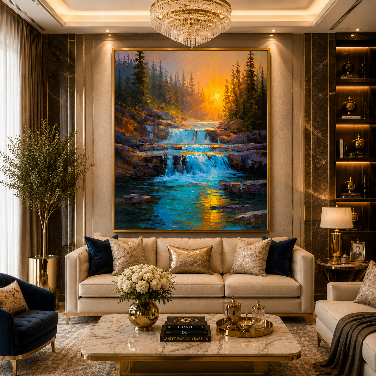 Waterfall Vastu Canvas Painting for Home & Office Wall Decor