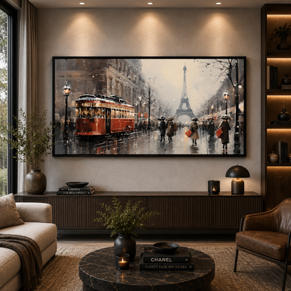 Paris Eiffel Tower Tram Street Canvas Wall Art Painting