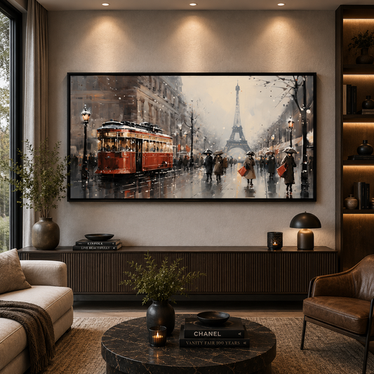 Paris Eiffel Tower Tram Street Canvas Wall Art Painting
