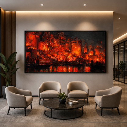 Banaras Ghats Scenic Canvas Painting for Stylish Wall Decor
