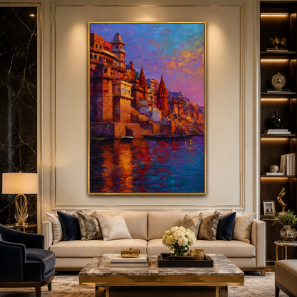 Banaras Ghats Scenic Wall Art Canvas Painting for Home Decor