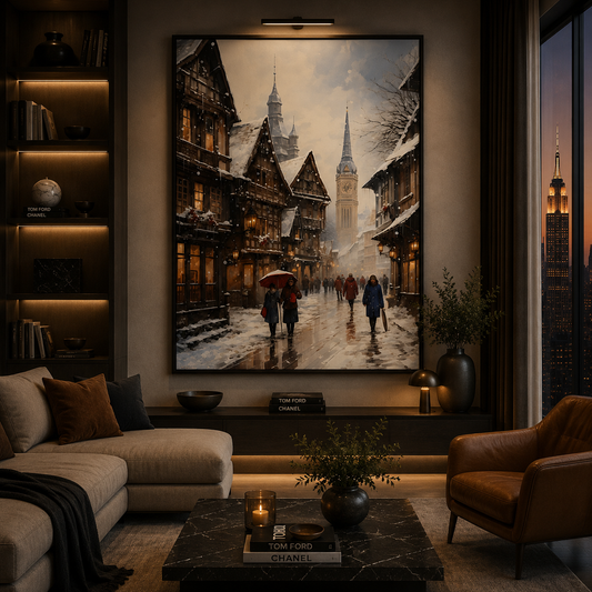 Winter European Street Canvas Wall Art
