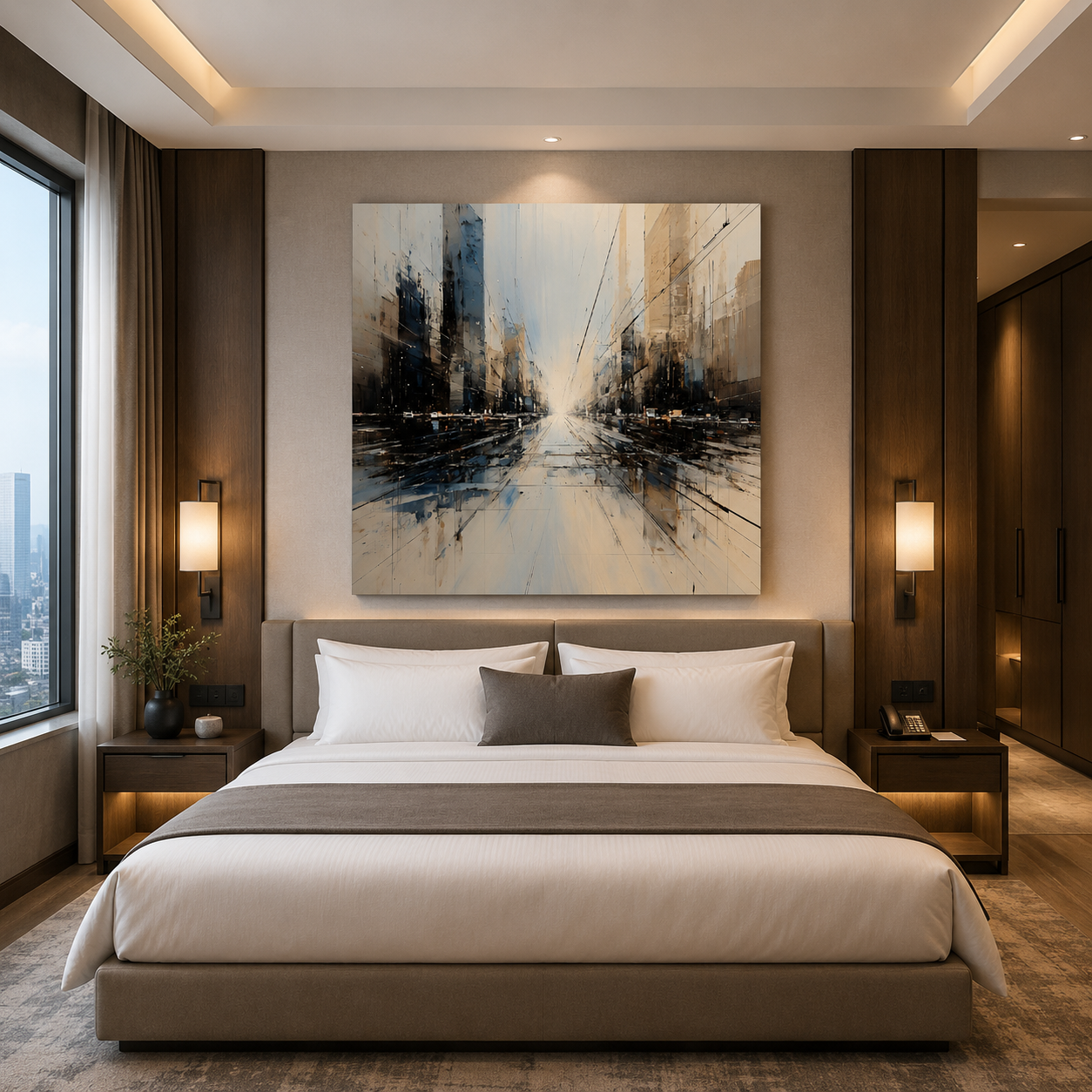 Urban Horizon Abstract Wall Art – Modern Cityscape Luxury Canvas
