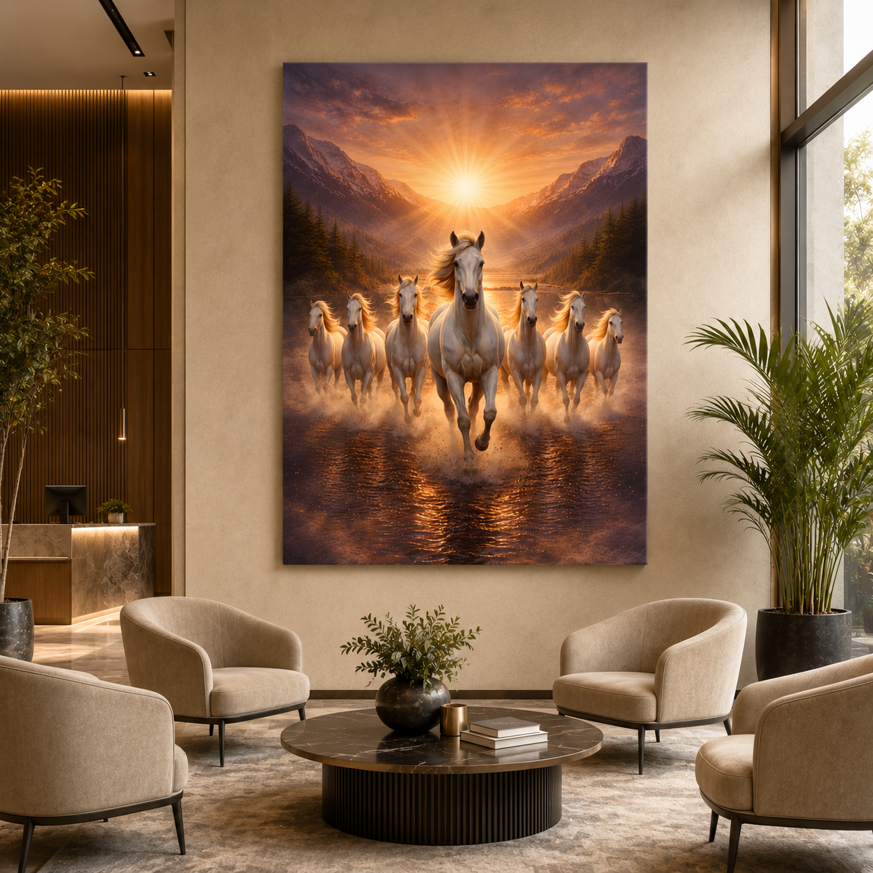 Seven Horse Canvas Painting for Office and Living Room Decor
