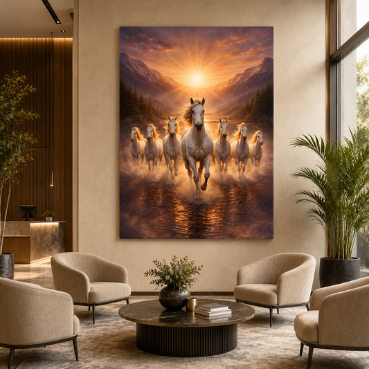 Seven Horse Canvas Painting for Office and Living Room Decor