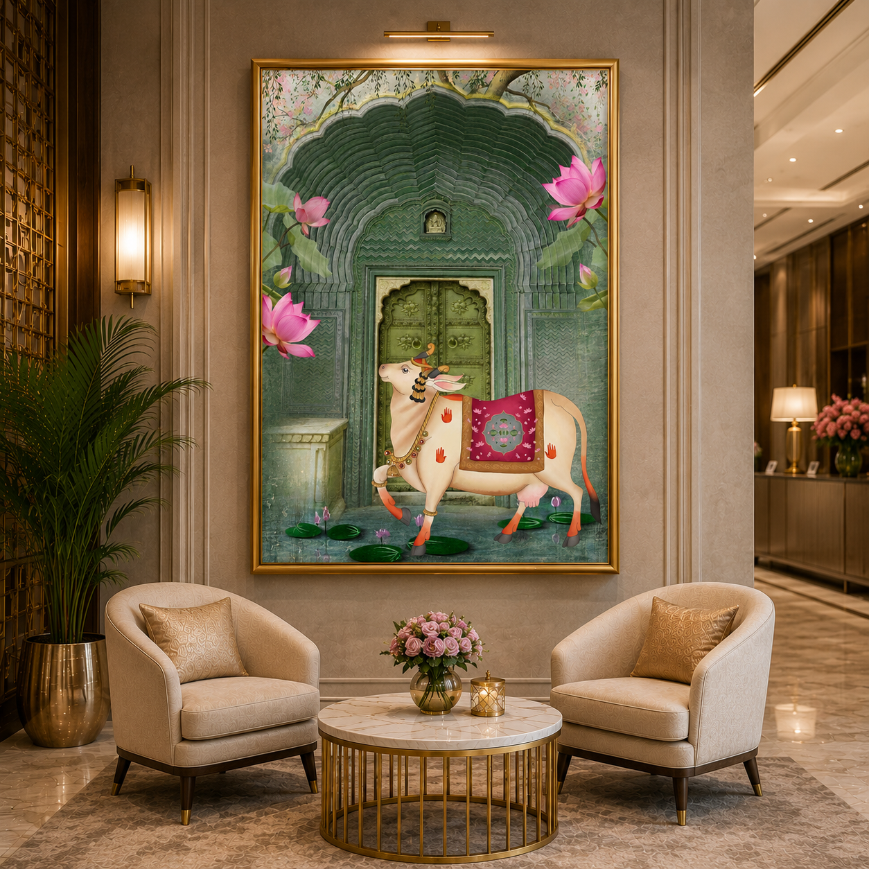 Sacred Cow Temple Lotus Heritage Canvas Wall Art