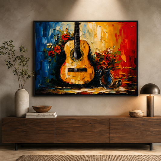 Abstract Guitar & Floral Canvas Wall Art Painting Decor