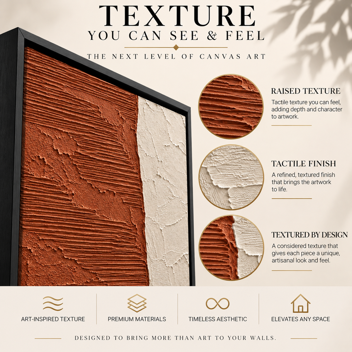 Terracotta and Ivory Minimal Textured Abstract Canvas Art