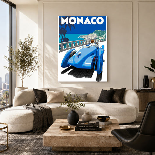 Monaco Vintage Racing Car Canvas Painting