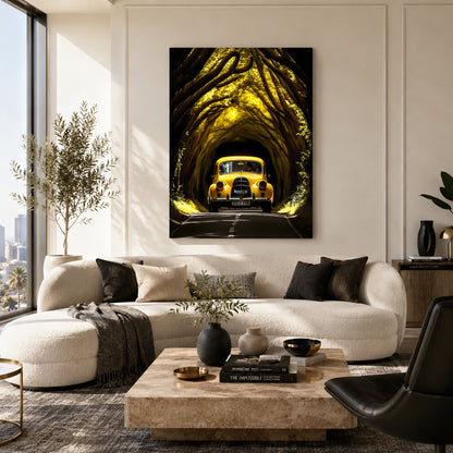 Vintage Yellow Car Car Canvas Painting