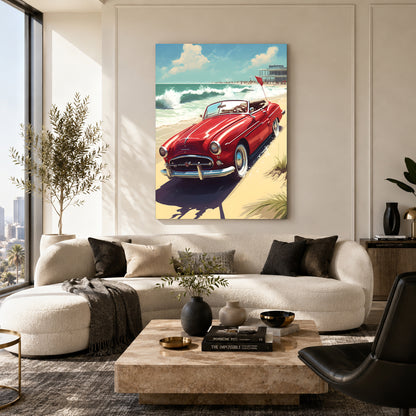 Classic Red Convertible Car Canvas Painting