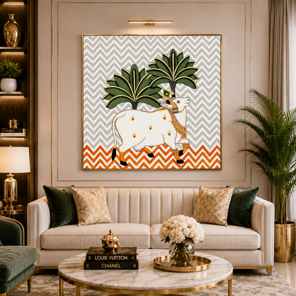 Modern Sacred Cow Tropical Pattern Canvas Wall Art