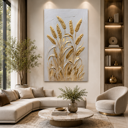 Golden Wheat Field Vertical Canvas Wall Art for Elegant Interiors