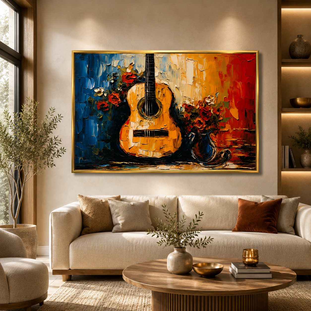 Abstract Guitar & Floral Canvas Wall Art Painting Decor
