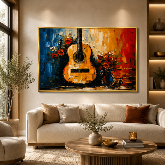Abstract Guitar & Floral Canvas Wall Art Painting Decor