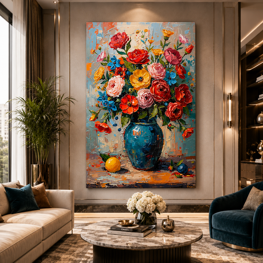 Colorful Floral Bouquet Canvas Wall Art for Modern Office Décor