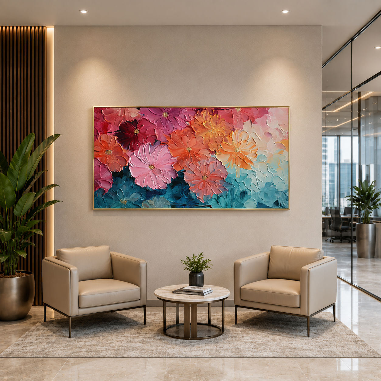 Colorful Floral Abstract Wall Art for Modern Office & Living Room