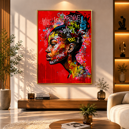 Modern Graffiti Woman Portrait Canvas Wall Art Painting