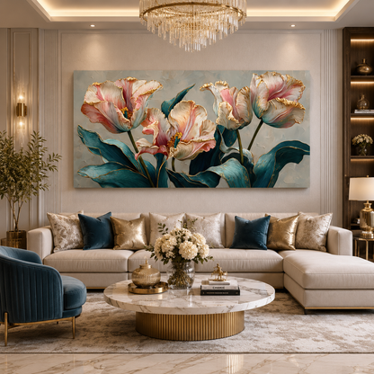 Luxury Blush Tulip Floral Wall Art Canvas for Elegant Interiors
