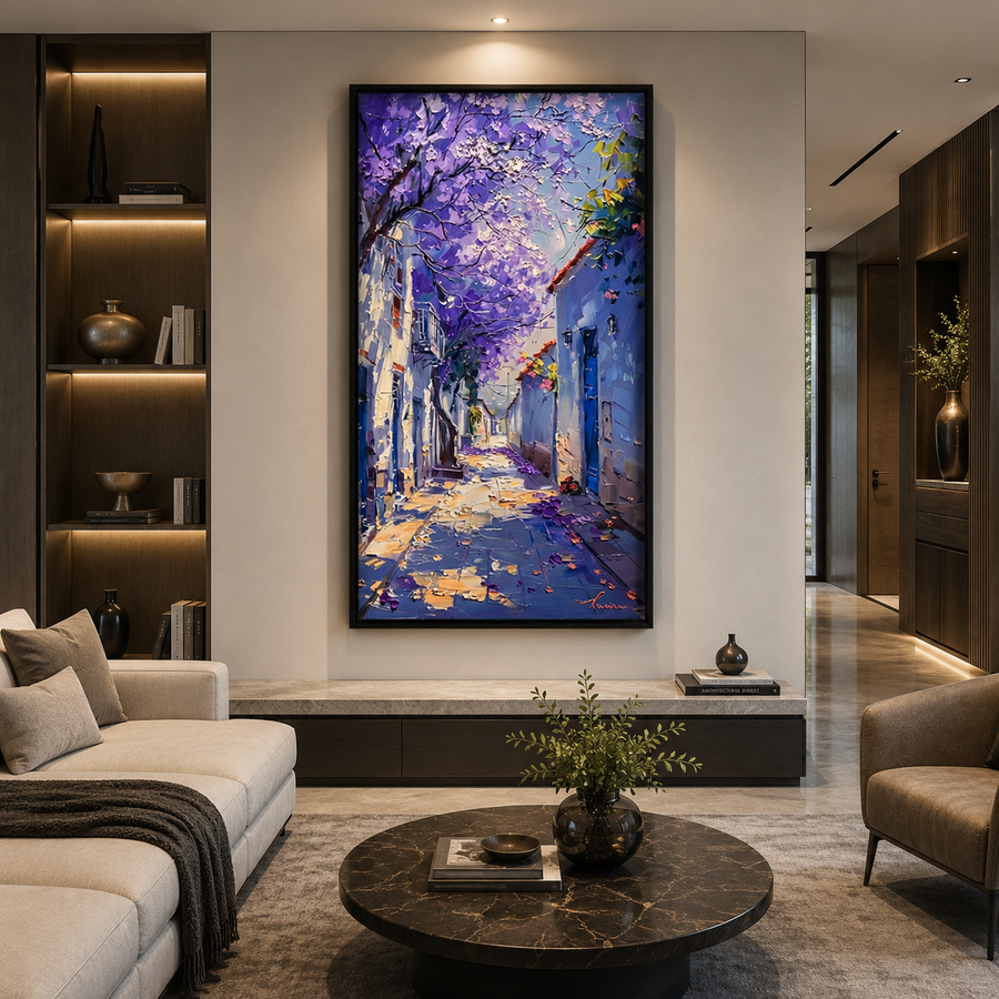Purple Blossom Street Canvas Wall Art