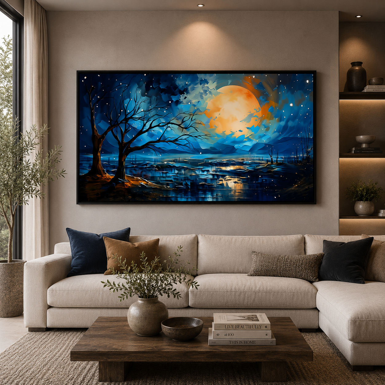 Moonlit Night Landscape Canvas Wall Art Painting For Home Decor