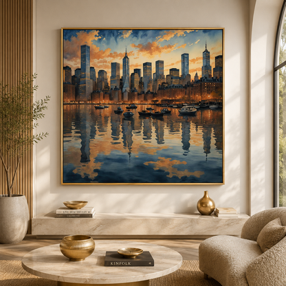 Modern New York Harbor Skyline Canvas Wall Art