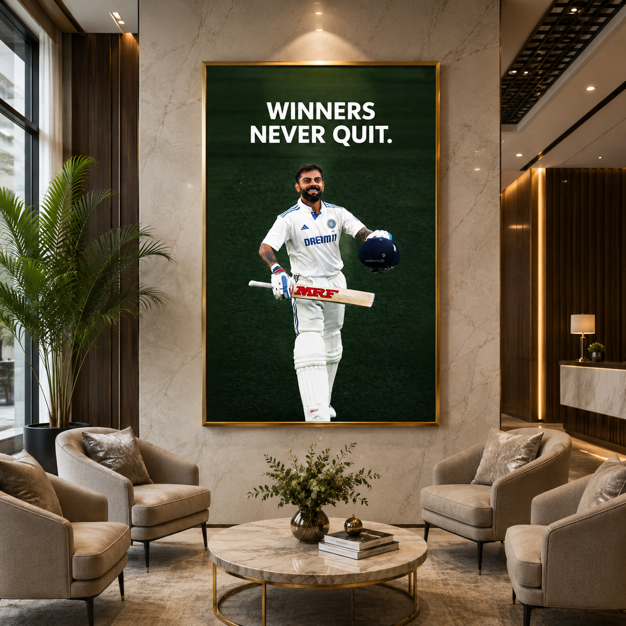 Winners Never Quit Motivational Cricket Wall Art Canvas Poster
