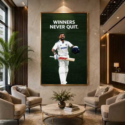 Winners Never Quit Motivational Cricket Wall Art Canvas Poster