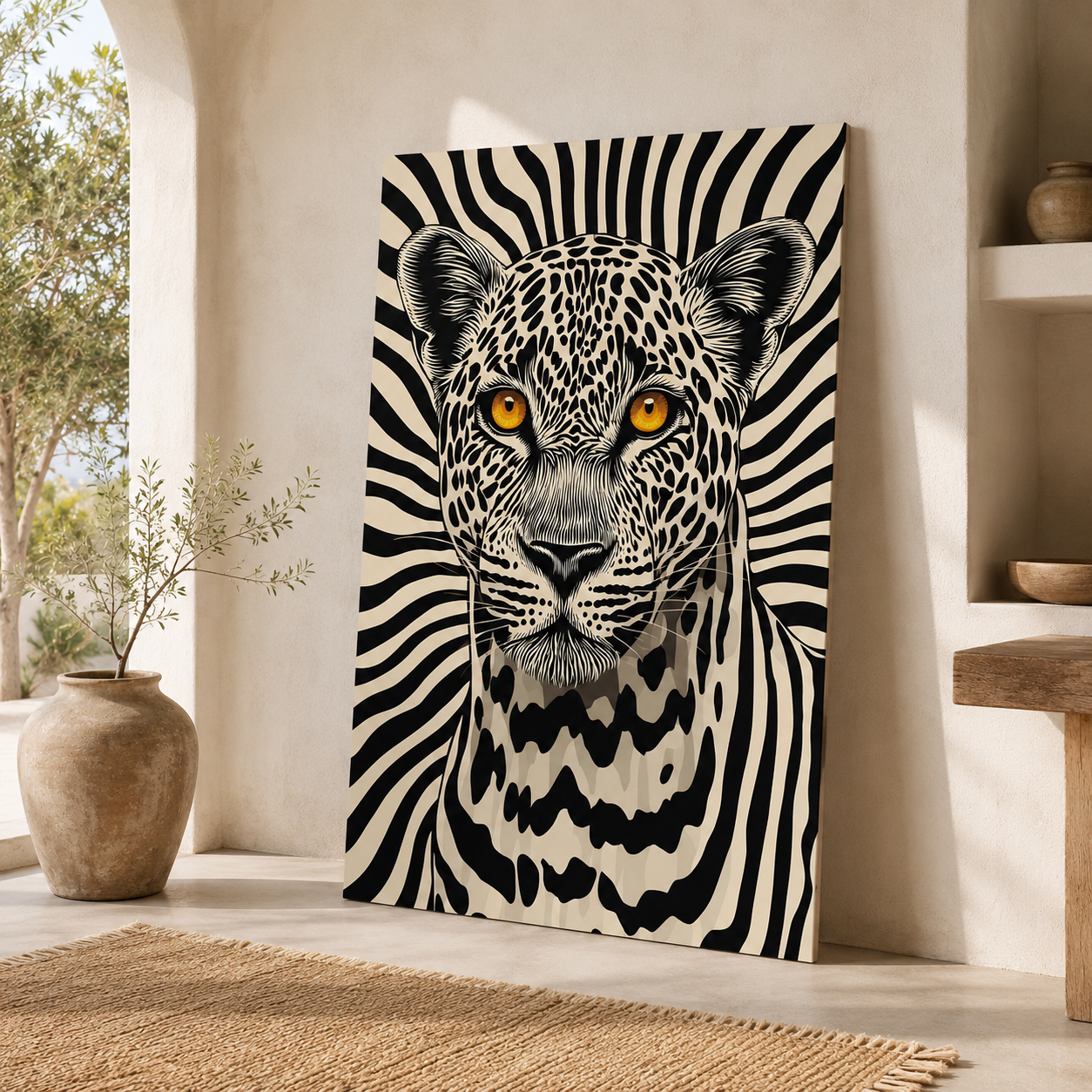 Majestic Leopard Modern Wall Art – Modern Black & White Animal Canvas