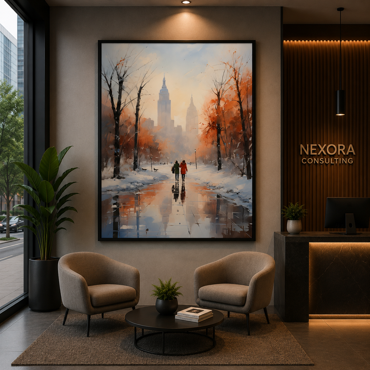 Winter City Park Canvas Wall Art